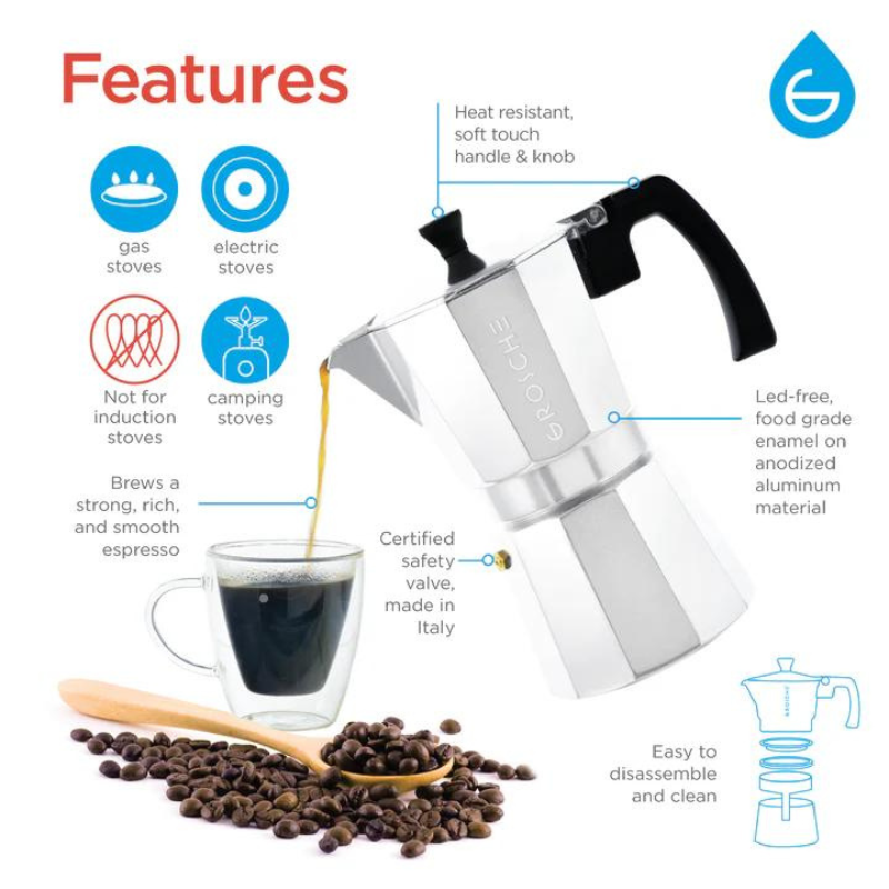 Milano Moka Pot Stovetop Espresso Maker - EarthHero Corporate Gifting and Custom Swag