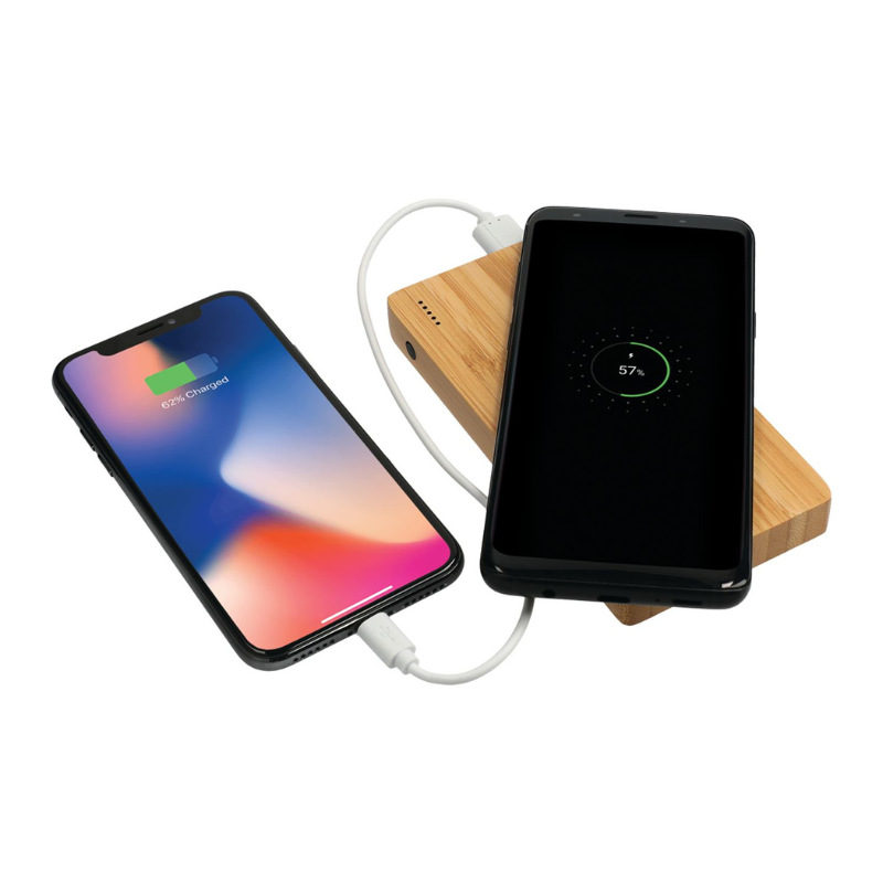 FSC 100% Bamboo 5000 mAh Wireless Charger Power Bank - EarthHero Corporate Gifting and Custom Swag