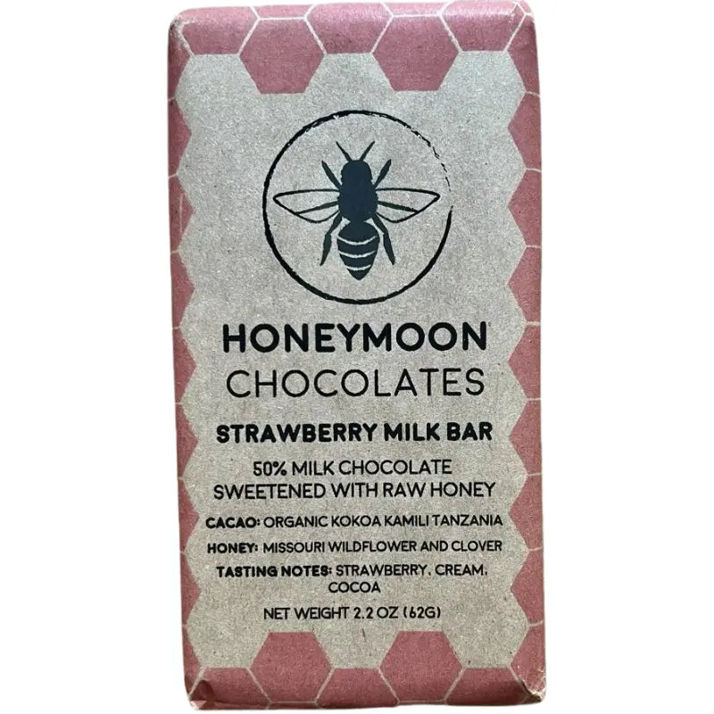 50% Milk Chocolate + Strawberry Raw Honey Chocolate Bar Honeymoon Chocolates