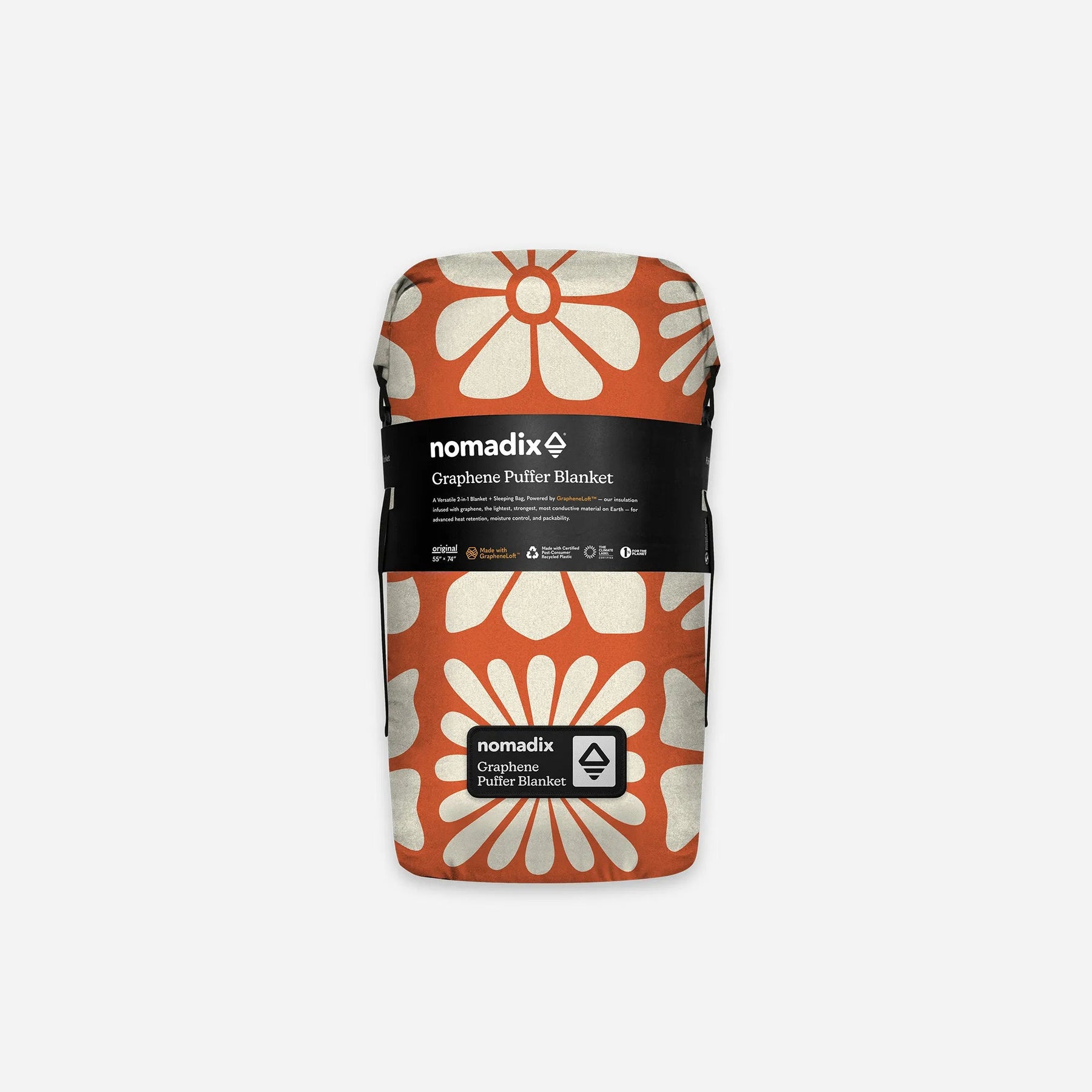 Graphene Puffer Blanket: Big Flowers Expedition Orange Nomadix