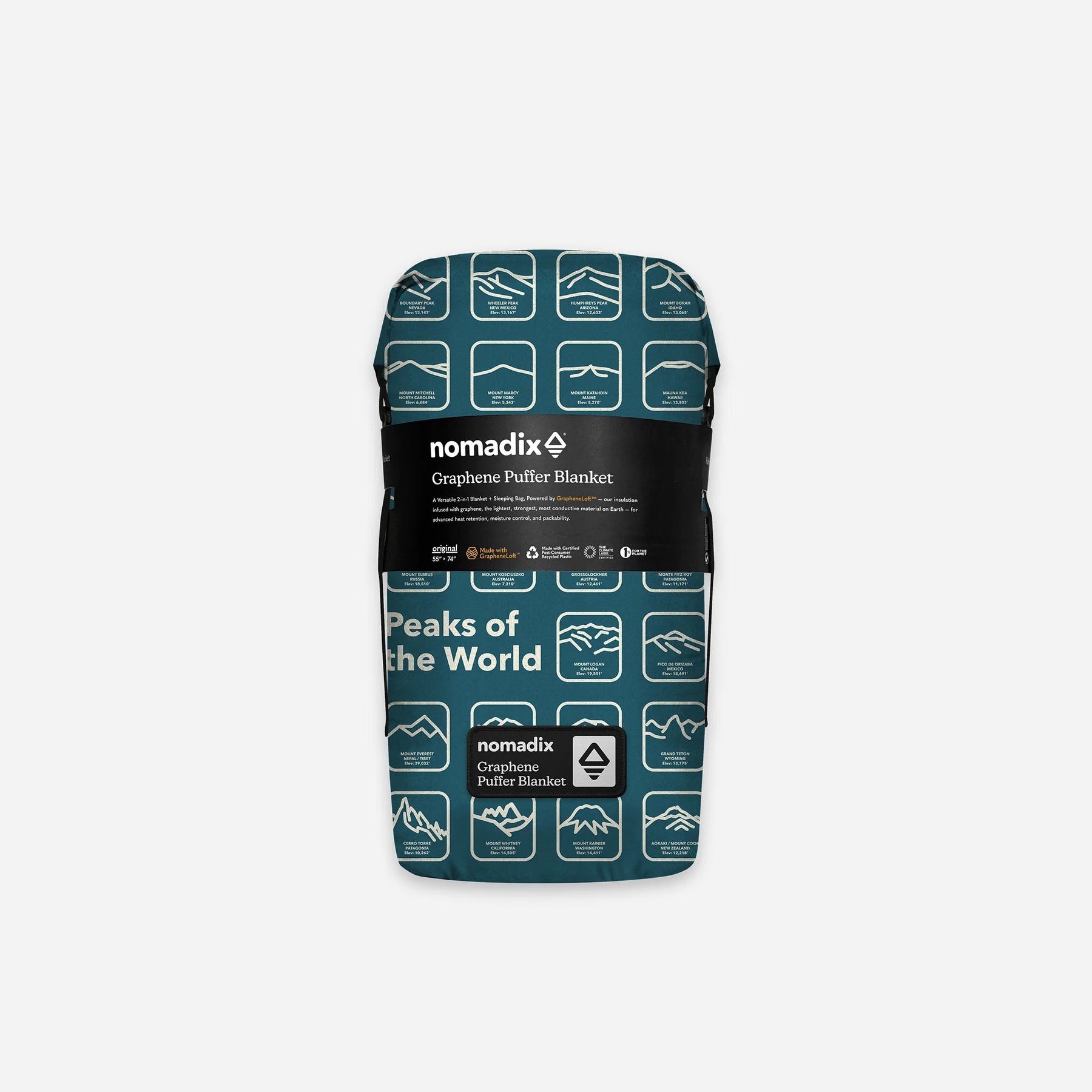 Graphene Puffer Blanket: Peaks of the World Teal Ocean Nomadix