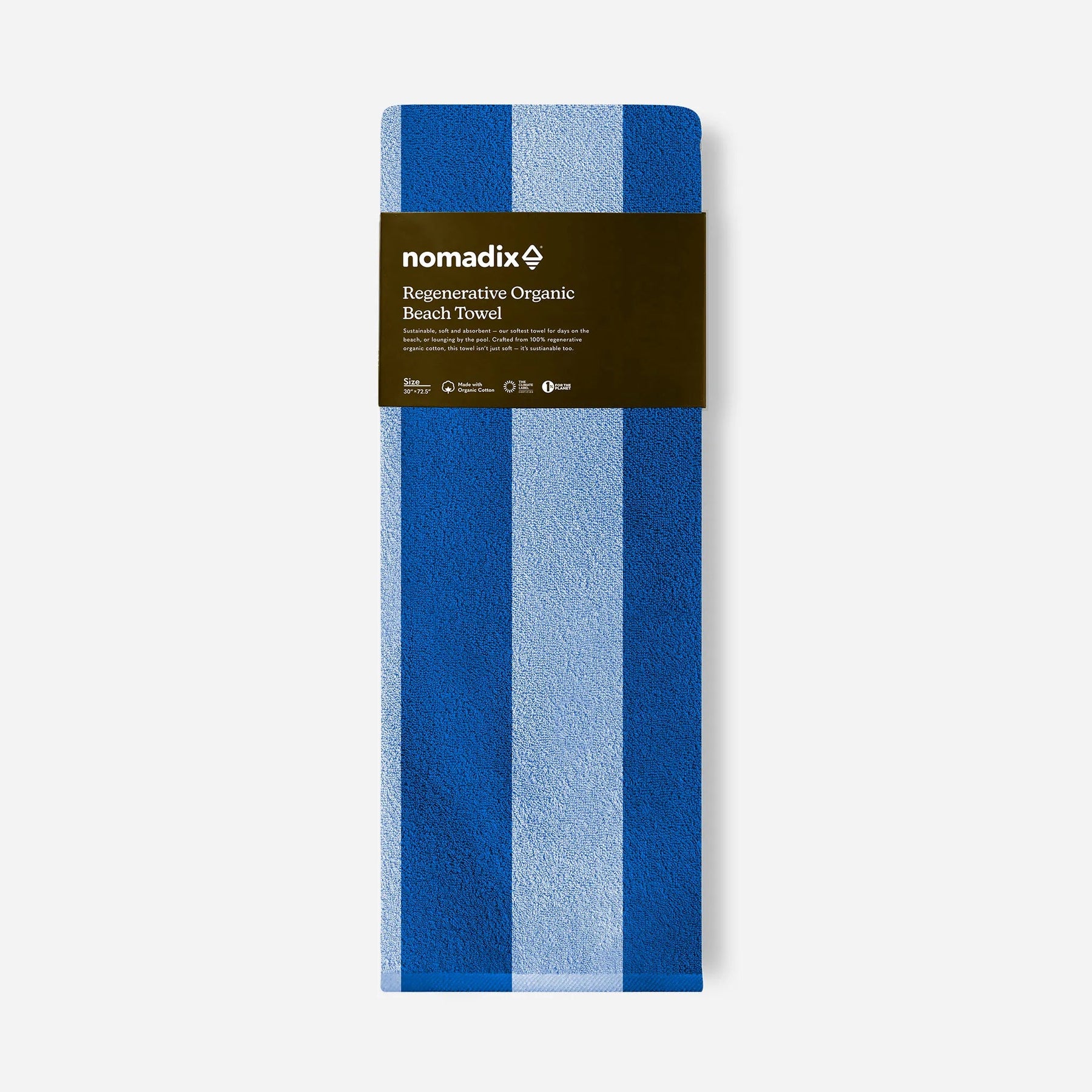 Organic Beach Towel: Cabana Stripe Coastal Blue Nomadix