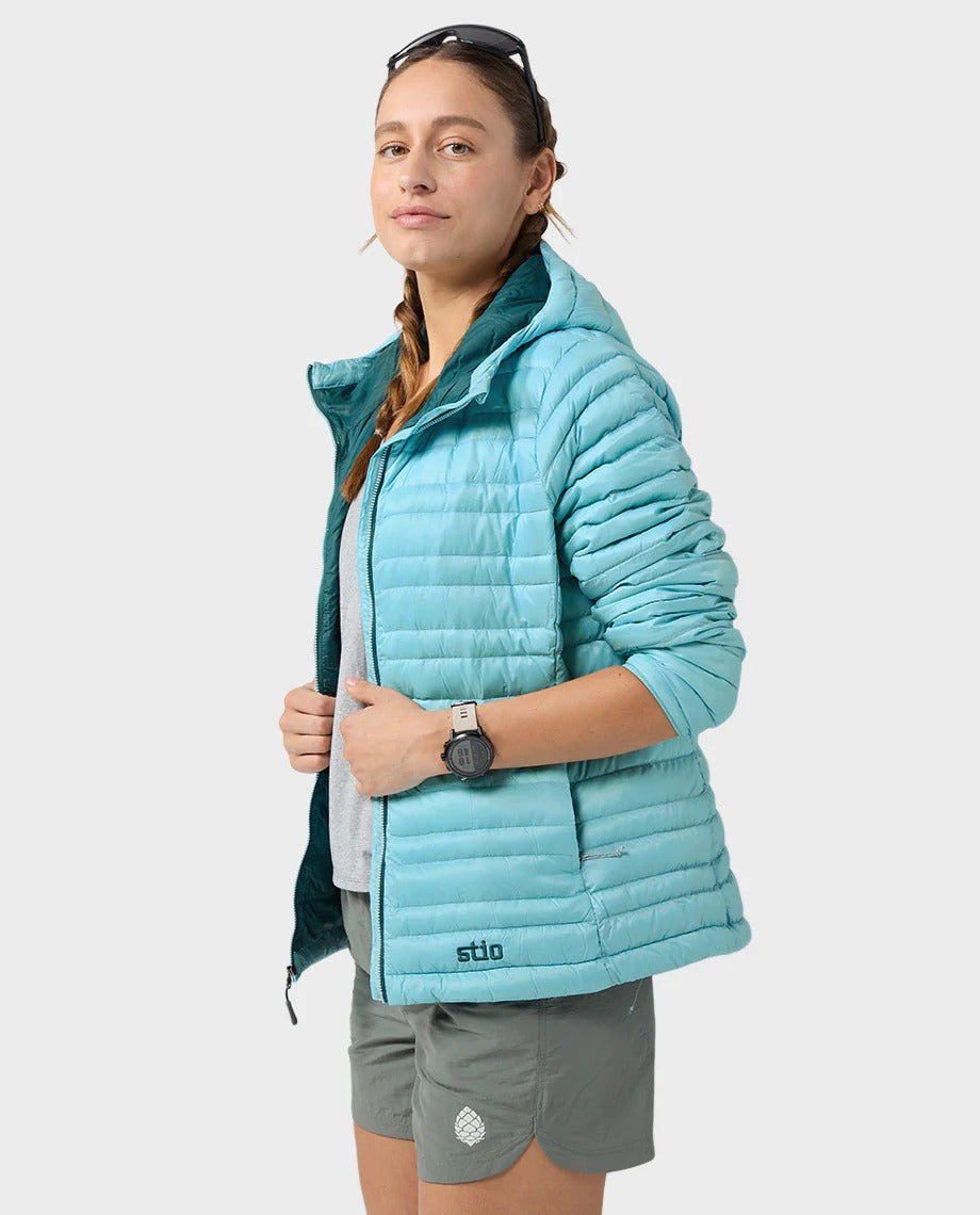 Stio Women's Pinion Down Hooded Jacket EarthHero Corporate Gifting and Custom Swag